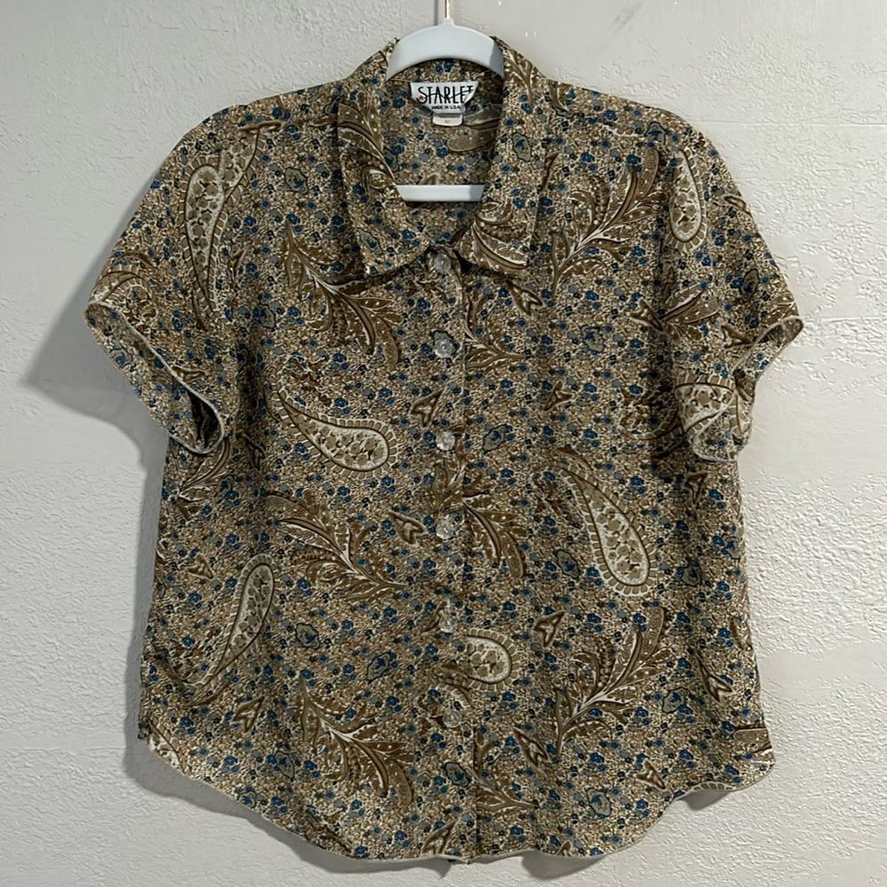 Vintage Starlet Size XL Made in the USA Short Sleeve Button Up Paisley Shirt